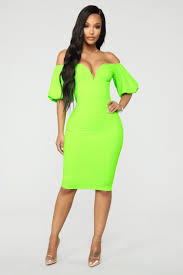 Pop Bubble Sleeve Dress Neon Green In 2020 Neon Green Dresses Dresses With Sleeves Simple Style Outfits