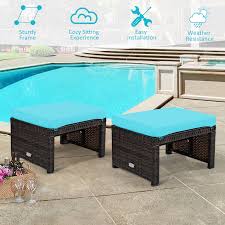Patiojoy 2pcs Patio Rattan Ottoman Cushioned Seat Foot Rest Furniture Ebay