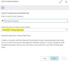 Creating A New Company Production Setup Data Only
