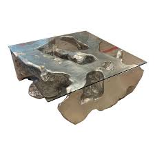 Cast Sequoia Silver Finish Coffee Table Coffee Table Table Glass Top Table