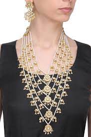 Zevar By Geeta Gold Finish Kundan Stone 5 Line Long Necklace Set Shop Now Zevarbygeeta Gold Kundan Jewellery Bridal Necklace Designs Bridal Fashion Jewelry