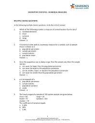 1 Descriptive Statistics Numerical Measures Multiple Choice Questions In The Following Multiple Choice Q Descriptive This Or That Questions Standard Deviation