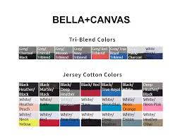 Bella Canvas Unisex T Shirt Color Chart Toffee Art