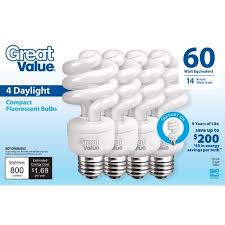 2 Great Value Light Bulb 14 60w Equivalent Spiral Cfl Daylight 4 Pack Light Bulb Bulb Compact Fluorescent Bulbs
