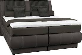 Boxspringbett 180x200 Leder Textil Braun Grau Boxspringbett Bett Boxspringbett 180x200