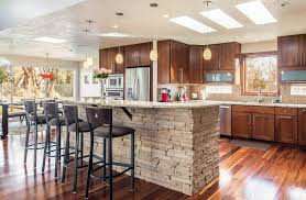 Stacked Stone Design Ideas In 2020 Stone Kitchen Island Unique Kitchen Backsplash Lake House Kitchen
