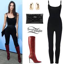 Emily ratajkowski proves the white shoe is worth taking into the new season. Emily Ratajkowski Black Catsuit Red Boots Steal Her Style