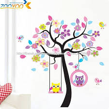 Zy78ab 60 90 2pcs Amovible Chouette Arbre Fleurs Oiseaux Pour Enfants Chambre Reste Chambre Home Decor Autre Deco De Maison Id De Produit 500003628729 Frenc Girls Wall Stickers Diy Kids Room Decor Owl Tree