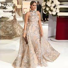 Abiye Sparkle Crystal Prom Dresses With Overskirt Luxury Champagne Long Mermaid Prom Gowns Hig Champagne Evening Gown Evening Dresses Prom Lace Evening Dresses