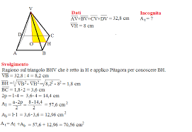 46.656 cm3  una piramide retta a base quadrata ha lo spigolo di base e lo spigolo laterale rispettivamente di 20 cm e 26 cm. Problemi Sulla Superficie Di Una Piramide