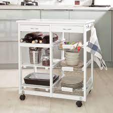 Amazon Com Sobuy Wide Solid Wood Kitchen Trolley With Shelves Drawers Fkw04 W Furniture Decor Wooden Kitchen Storage Kitchen Cart Kitchen Storage Cart