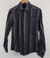 Blaq Mens M Medium Black Striped Long Sleeve Shirt Flocked Print Casual Formal Black Striped Long Sleeve Shirt Business Dress Shirts Striped Long Sleeve Shirt