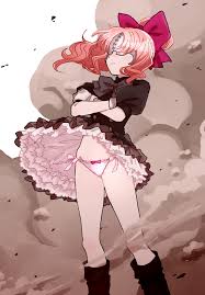 kinakotatu, aligula, kekkai sensen, highres, 1girl, blindfold, bow, dress,  female focus, frills, gloves, long hair, panties, pink hair, ponytail,  solo, underwear - Image View - | Gelbooru - Free Anime and Hentai Gallery
