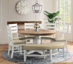 Our children's furniture suite includes a table and four chairs. Barrett Round 6pc Dining Set Table Four Side Chairs Bench In Natural White Picket House Furnishings Dpk100rd6pc