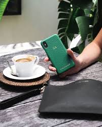 Maison De Sabre Emerald Green Iphone Phone Case With Gold Monogram And Black Caviar Clutch Green Phone Case Personalized Leather Accessories Black Caviar
