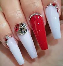 Read our ultimate guide and order the right products that will make your nails shine. Long Ballerina Nails White And Red Nails Nails With Rhinestones Xmas Nails Christmas Nails Acryli Xmas Nails Nails Design With Rhinestones Ballerina Nails
