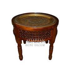 The combination of engraved brass and carved wood make this table perfect for decorating. Handcrafted Moroccan 20 Round Oxidize Brass Tray Table Brass Coffee Tea Table Ebay