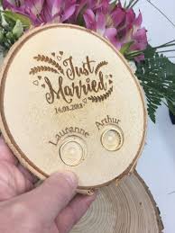 Porte Alliances Just Married Support Pour Vos Bagues En Rondin De Bois Grave Et Personnalise Just Married Married Diamond Wedding Rings