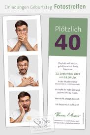 Dieser sollte in jedem fall auf den jubilar oder die jubilarin zugeschnitten sein und auch zum alter des geburtstagskindes passen. Einladung Geburtstag Fotostreifen Grun Einladungskarten Zum 40 Geburtstag Mit Pe 40th Birthday Invitations Birthday Invitations Happy Birthday Cards Printable