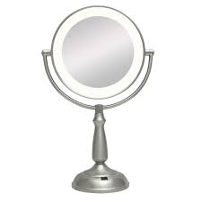 Zadro Ultra Bright Led Lighted 10x 1x Round Vanity Makeup Mirror In Satin Nickel Ledvpr410 The Home Depot