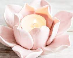 Ultra Feminine Ceramic Lotus Flower Tealight Holder Ceramic Candle Holders Pottery Candle Holder Clay Candle