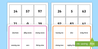 Enter your bingo card title, choose a size, and type your words into the squares. Number Words Bingo 0 100