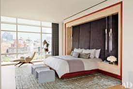 Blue, gray, and white soothe and refresh, while a crisp valance offsets the curtains; 24 Contemporary Bedrooms With Sleek And Serene Style Architectural Digest