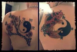 Couples Tattoo Koi Fish Ying Yang Chinese Symbols Ink Tattoo Cherry Blossom Yin Yang Tattoos For Couples Couple Tattoos Him And Her Tattoos