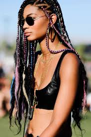 Black And Rainbow Box Braids The Most Coachella Hair And Makeup Looks From Coachella Coachella Hair Music Festival Hair Hair Styles