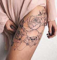 Roses On Upper Leg Tattoo Tattoo Pins Butterfly Tattoos For Women Tattoos Leg Tattoos
