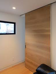 The hardware with the sliding barn door system should include the following: Full Height Ceiling Mounted Track System