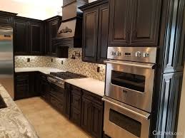 Elegant Espresso Kitchen With Stacked Cabinets And Glass Door Uppers Cabinets Com In 2020 Kitchen Espresso Kitchen Cabinets Espresso Kitchen