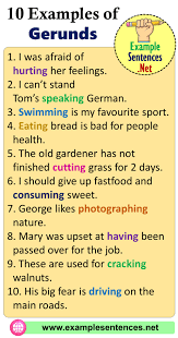 Check spelling or type a new query. 10 Examples Of Gerund Sentences And Phrases Example Sentences Sentences English Writing Skills English Grammar Notes
