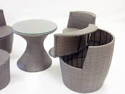 Corfu Stackable Outdoor 5 Piece Dining Set Gray Woven Rattan 2 Kreslo Stul