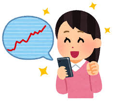スマートフォンでチャートを見る女性のイラスト（上昇） | かわいい ...
