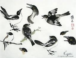 Black Birds In Painting Chinese Brush Painting Of Black Birds In Different Poses Japanese Ink Painting Chinese Brush Painting Ink Painting