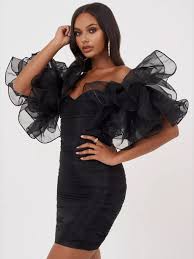 Black Sweetheart Organza Dress By Club L Mini Dress With Sleeves Dresses Organza Dress