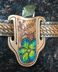 Custom cowboy leather knife sheaths with a floral pattern. Western Floral Custom Large Knife Sheath Buck 110 Knife Belt Sheath Pancake Knife Sheath Leather Knife Sheath Pattern Knife Sheath Leather Tooling Patterns