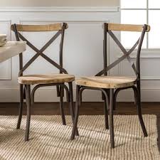 Walker Edison Furniture Company Brown Wood And Metal Dining Chair Set Of 2 Hdwm2mdx The Home Depot In 2020 Metal Dining Chairs Wood Dining Chairs Dining Chairs