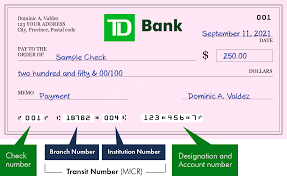 A micr code is placed at the bottom of a cheque. 18782 004 Transit Number For The The Toronto Dominion Bank In Mississauga
