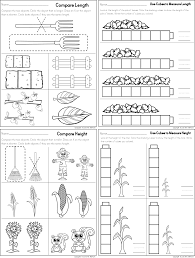 Kindergarten Math Fall Themed Measuring By Length Height Weight And Capacity Kindergarten Worksheets Measurement Worksheets Kindergarten Math