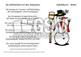 Wird euch denn nicht bange? Die Schlittenfahrt Mit Dem Schneemann Fallersleben Kartei Wintergedichte Gedichte Kartei Werkstatt Deutsch Klasse 3 Grundschulmaterial De