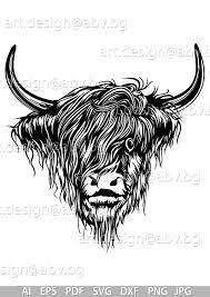 Vector Buffalo Highland Cow Head Ai Png Eps Pdf Svg Etsy Highland Cow Cow Head Cow Art