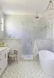 Huge variety of colors and designs. White And Gray Hexagon Pattern Bath Floor Tiles Transitional Bathroom