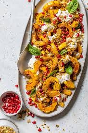 Roasted Delicata Squash With Burrata Pomegranate And Pistachios Has Minimal Ingredients And Just One Sheet Pa In 2020 Heathy Eating Fun Easy Recipes Vegetable Recipes