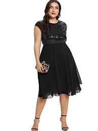 Esprlia Women S Empire Waist Plus Size Midi Cocktail Dress Black 16w Black Cocktail Dress Sheer Sleeve Dress Short Cap Sleeve Dress
