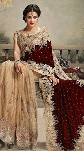 Pretty Golden Net Dark Maroon Velvet Pallu Designer Saree Js271932red Velvet Saree Saree Designs Bridal Sarees Online