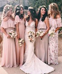 Blushing Bride Hauteofftherack And Her Beautiful Bridesmaids In Mumuweddings Pink Bridesmaid Dresses Bridesmaid Dresses Boho Pink Chiffon Bridesmaid Dress