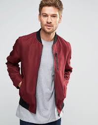 Asos Bomber Jacket With Zip Chest Pocket In Burgundy Red Jacket Men Mens Jackets Bomber Jacket