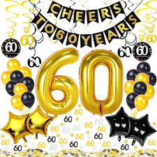 60th Birthday Banner With Picture 60th Birthday Decorations Kit 54 Pieces Cheers To 60 Years Banner 40 Inch Gold 60 Balloons 60th Anniversary Swirl Decorations 60 Confetti For Table Deco 60th Birthday Decorations 60 Balloons Birthday Planning